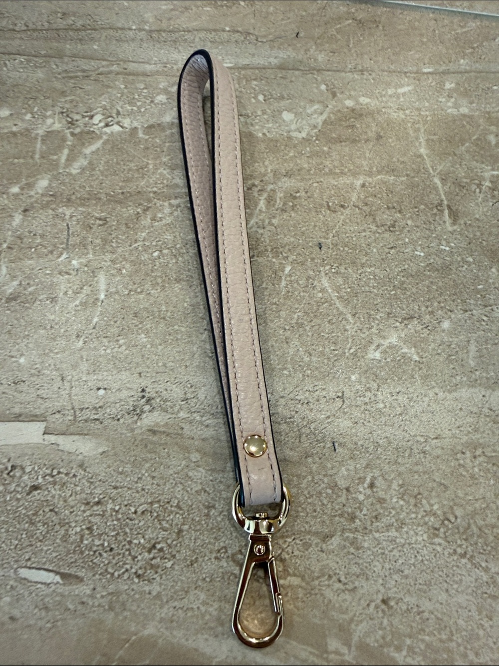 Michael Kors Blush Pink Beige Pebble Leather Wristlet Key Strap Gold Hardware